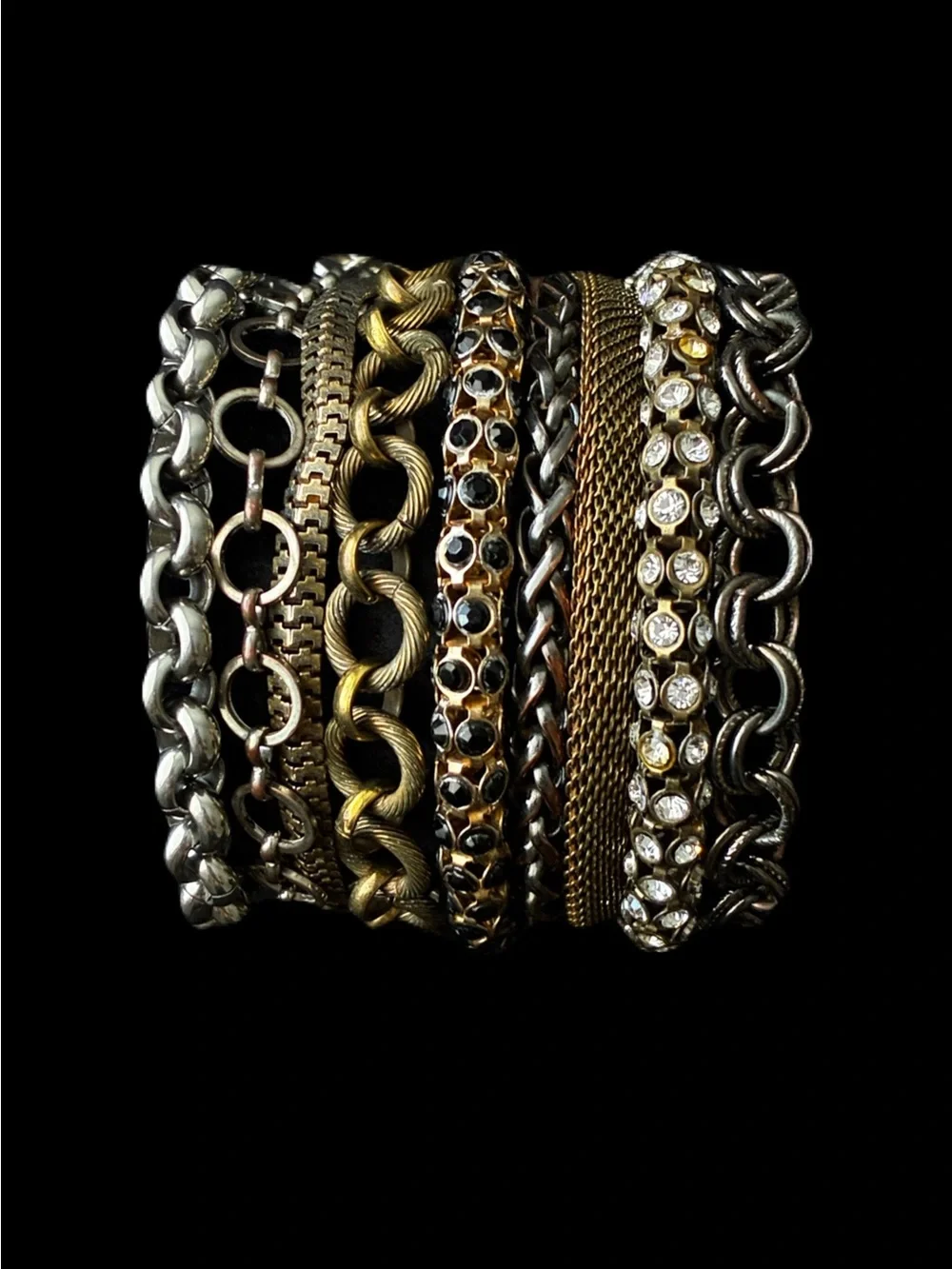 Mixed-Metal Multi-Strand Industrial Glam Cuff Bracelet